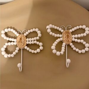 2 boho butterfly wall hooks